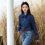 Women's Soft Long Sleeve Button Down Shirt with Large Point Collar