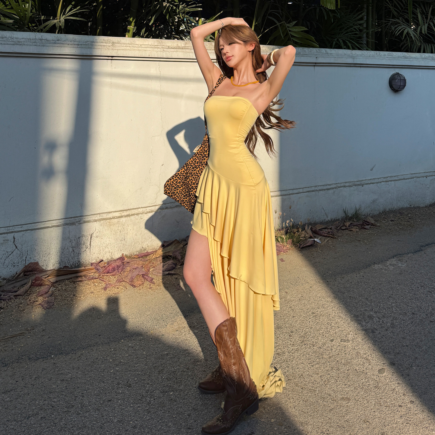 Sexy Slim Fit Ruffle Asymmetrical Tube Dress Evening Party Long Dress Women Vacation Dress - Image 3