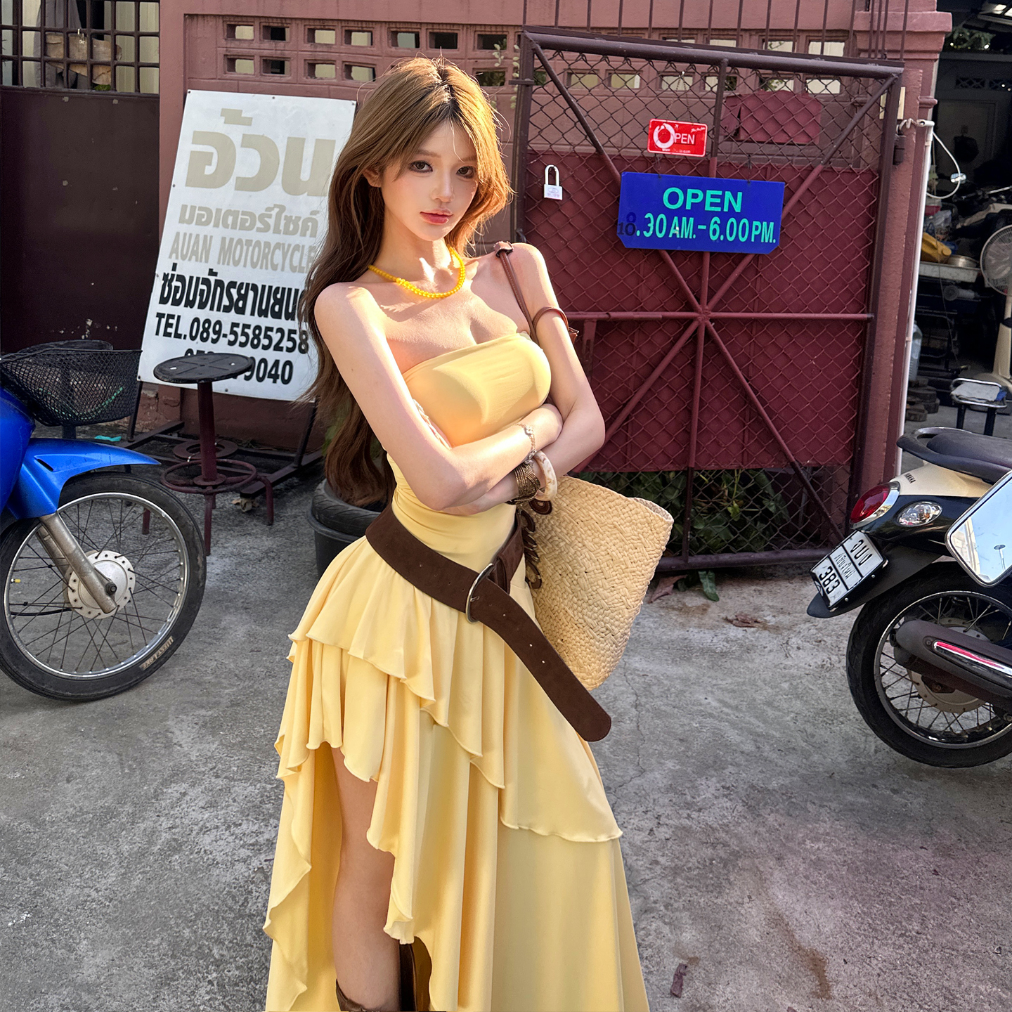 Sexy Slim Fit Ruffle Asymmetrical Tube Dress Evening Party Long Dress Women Vacation Dress - Image 2