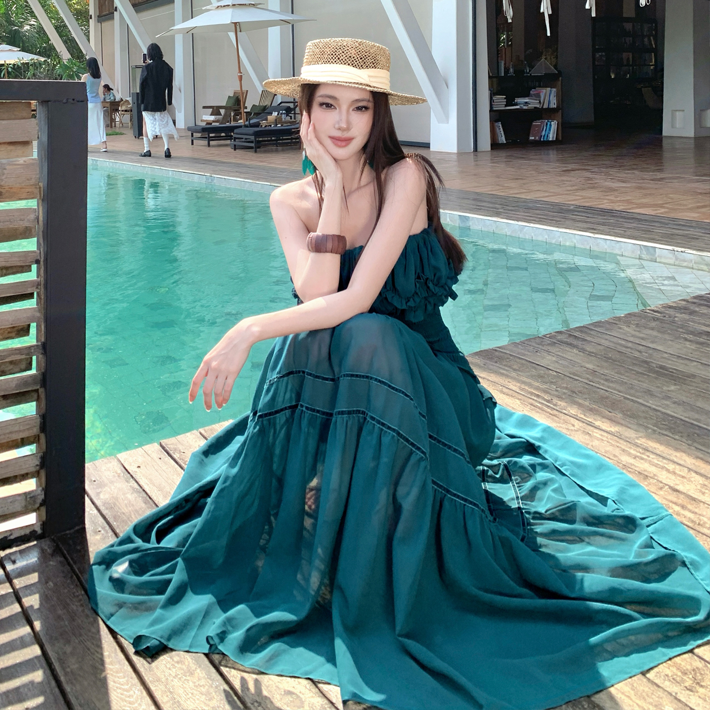 Women's Ruffled Strapless Dress Elegant Vacation Dress for Spring Summer - Image 4