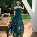 Women's Ruffled Strapless Dress Elegant Vacation Dress for Spring Summer