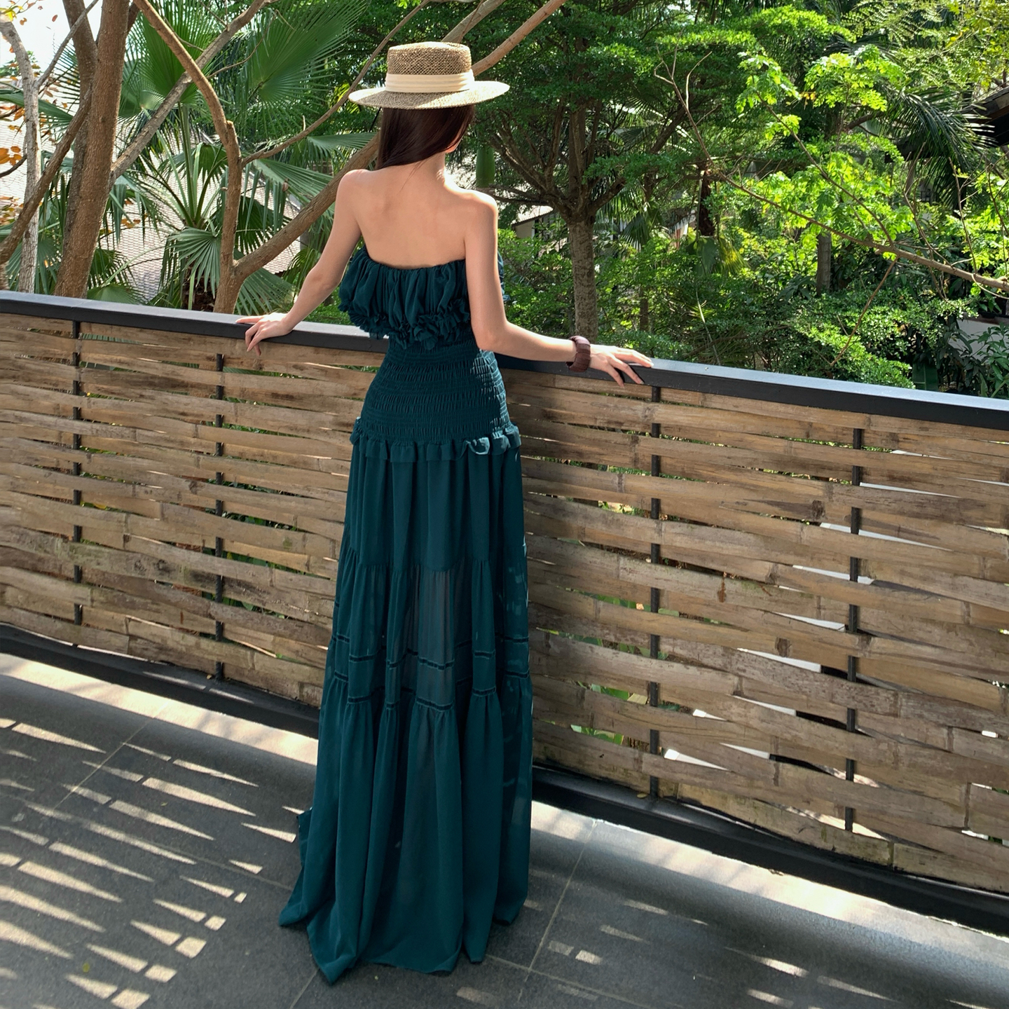 Women's Ruffled Strapless Dress Elegant Vacation Dress for Spring Summer - Image 5