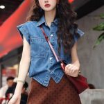 Women's Summer Denim Shirt Short Sleeve Loose Fit Casual Top