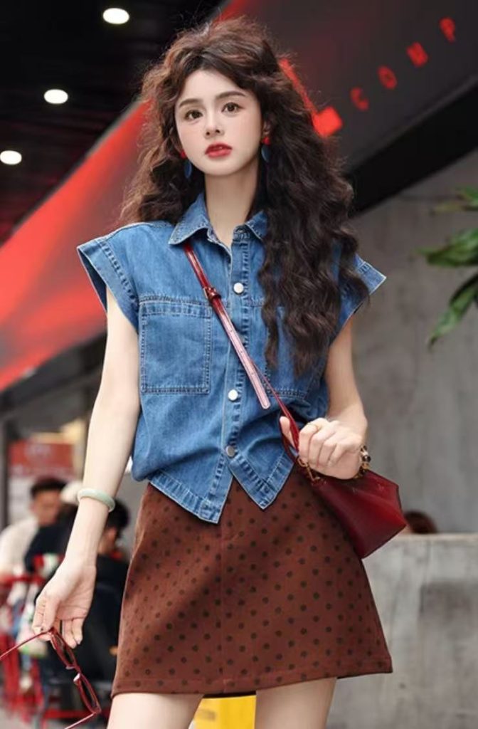 Women's Summer Denim Shirt Short Sleeve Loose Fit Casual Top