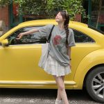 Sweet Loose Fit Cartoon Print Round Neck Short Sleeve Top