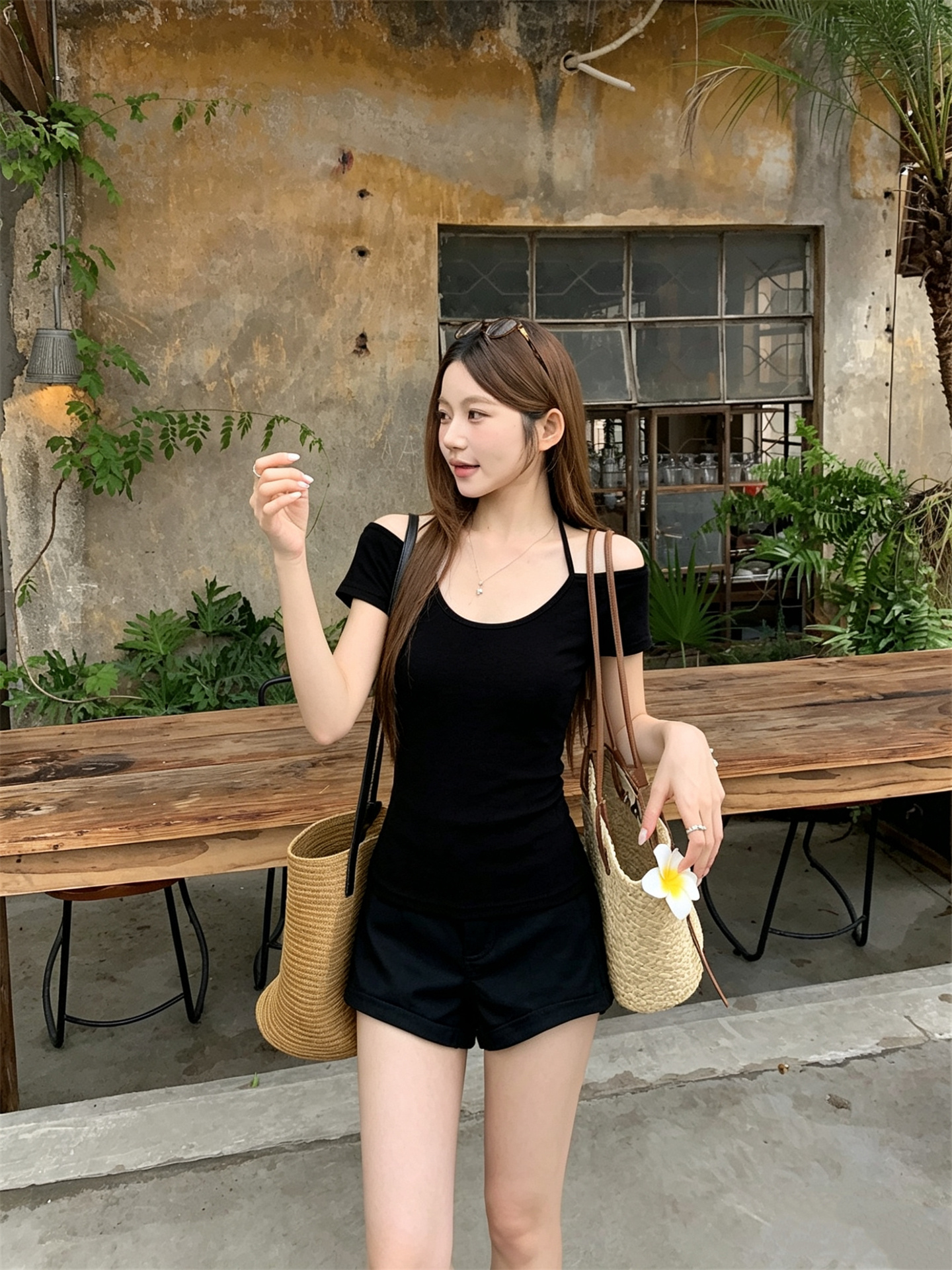 Women's Halter Off-Shoulder U-Neck Short Sleeve Top Slim Fit Solid - Image 3