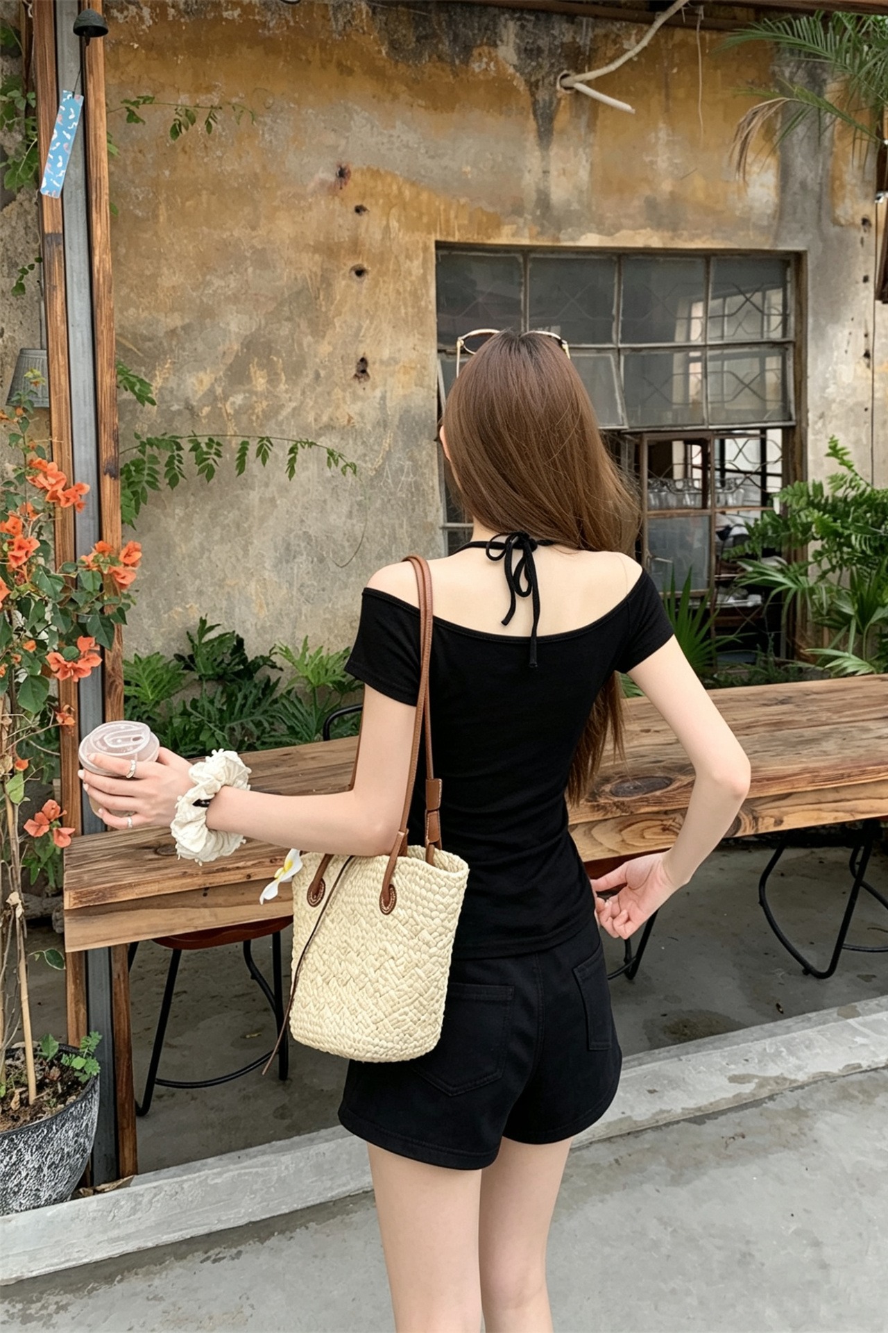 Women's Halter Off-Shoulder U-Neck Short Sleeve Top Slim Fit Solid - Image 5