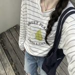 Women's Striped Print Long Sleeve Sun Protection Top Casual Loose Fit