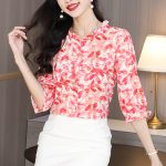 Women's Plus Size Floral Print Seven-Tenth Sleeve Blouse - Summer 2026