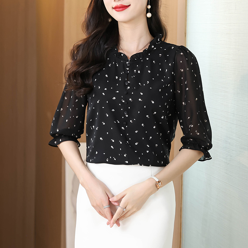 Seven Sleeve Black Summer New Slimming Plus Size Women Shirt Blouse Top