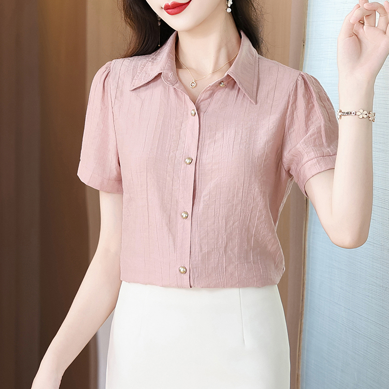 Pink Slim Fit Short Sleeve Shirt for Women Plus Size Summer 2026 Office Top
