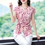 Floral Print Casual Shirt Plus Size Women Summer Short Sleeve Button Down Top