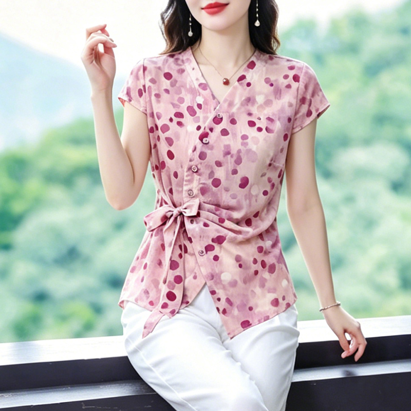 Floral Print Casual Shirt Plus Size Women Summer Short Sleeve Button Down Top