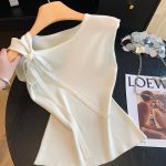 One-Shoulder Short Sleeve T-Shirt with Tie Strap Women 2026 Summer Slim Fit Cropped Top