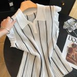 Women's Lightweight Striped Knit Top with Ruffled Sleeves and Collar - Summer 2026