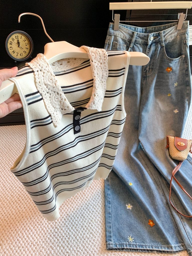 2026 Summer Knit Vest for Women with Doll Collar Sleeveless Thin Ice Silk Top